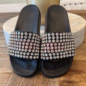 Gucci Sylvie Web Crystal Slides Sandals Size 9